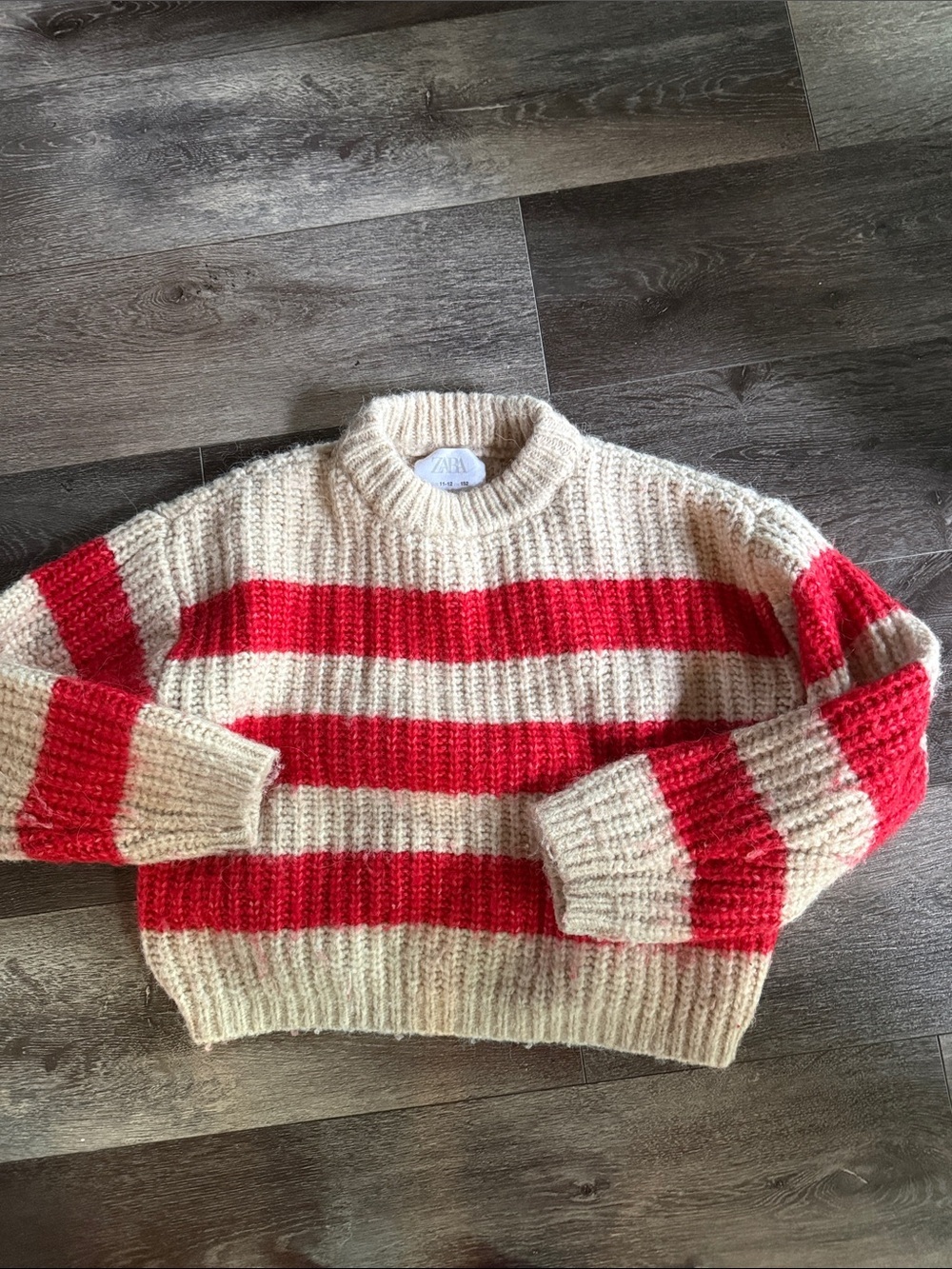 Zara Cream and Red Striped Knit Sweater